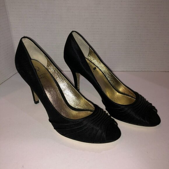 Adrianna Papell Womens Size 6 M Black Gold Farrel Peep Toe Dress Pump Heels - Picture 2 of 9